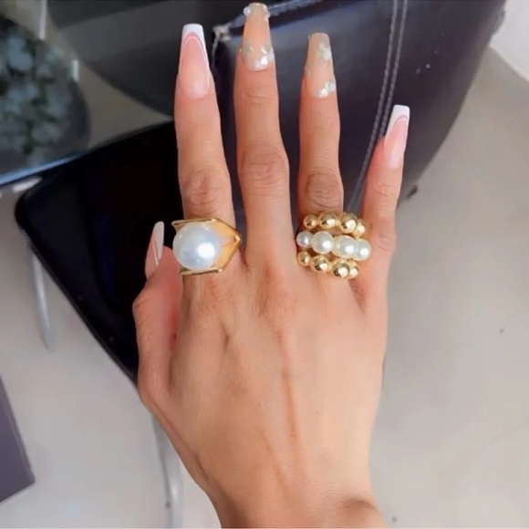 Santorini Pearl Gold Beads Pearl Rings - Picture 2 of 6